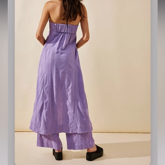 Free People Banita Pant Set Linen Cotton Split Top Wide Leg High-Waisted Purple - Picture 2 of 12
